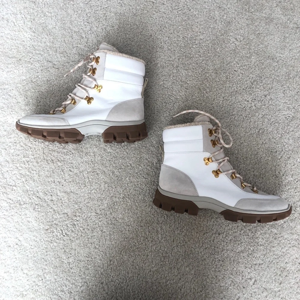 Veronica Beard Galina Boot In White And Snow Leather Lace up Boots Size 10.5